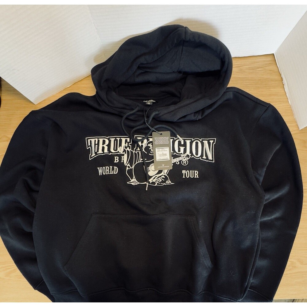 True Religion Graphic Print Fleece Hoodie Black Men's Size XL